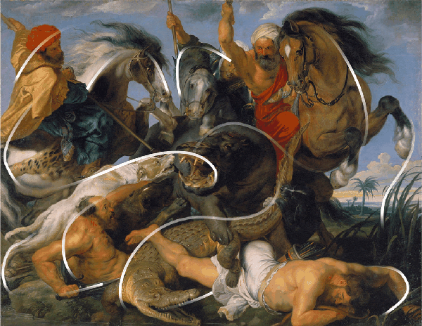 Rubens, Hippopotamus and Crocodile Hunt — curved compositional lines driving movement