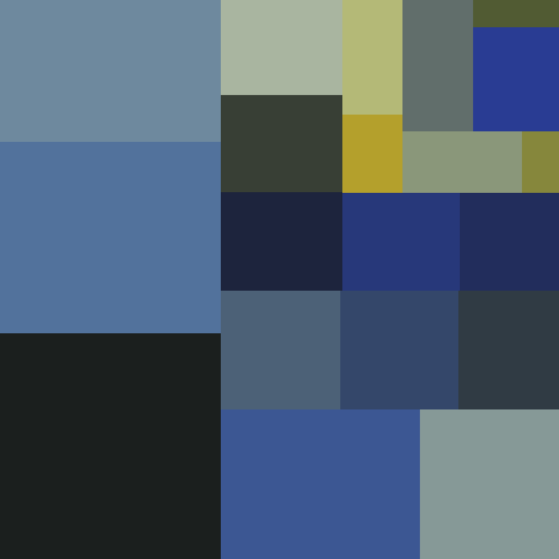 Proportional color palette of The Starry Night, more than half blue in many shifts, with a small fraction of yellow